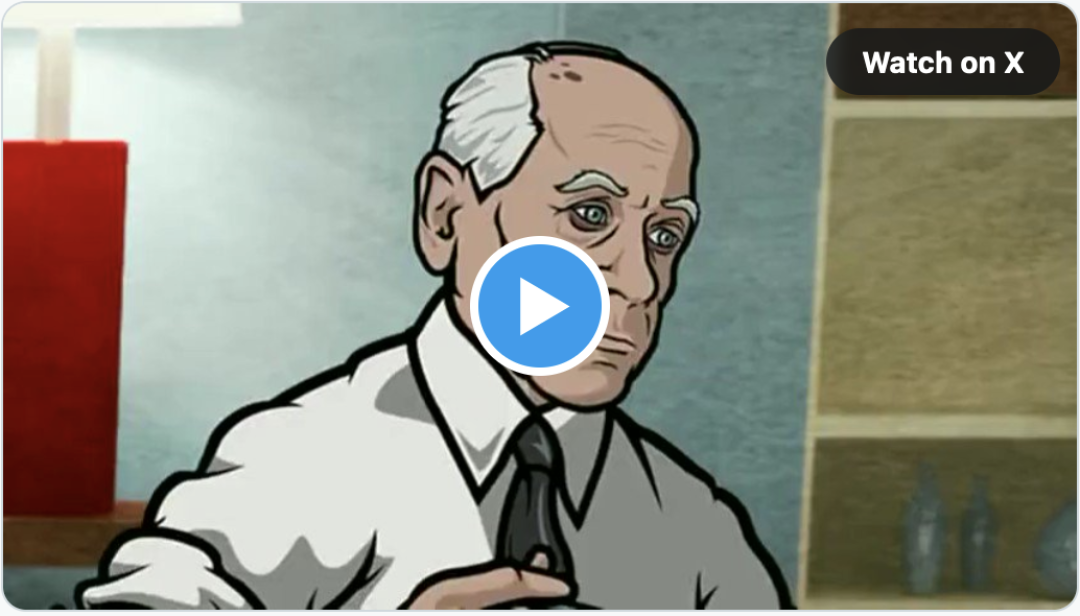 A gif from Archer showing the butler using herion and listening to Mingus