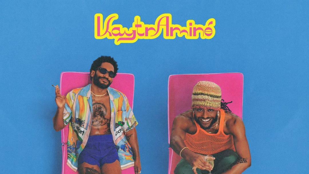 Album cover of the Kaytranada and HeyAmine album, Kaytraminé. Shows the two on pink mats on a blue background.