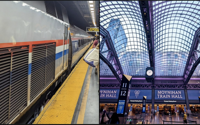 A thumbnail of both images, the Moynihan Train Hall and an Amtrak Train