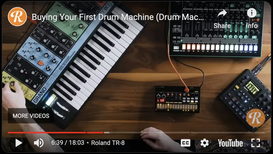 Thumbnail for the youTube video showing four drum machines which look like keyboards but buttons instead of piano keys