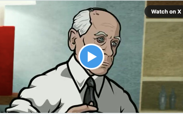A gif from Archer showing the butler using herion and listening to Mingus