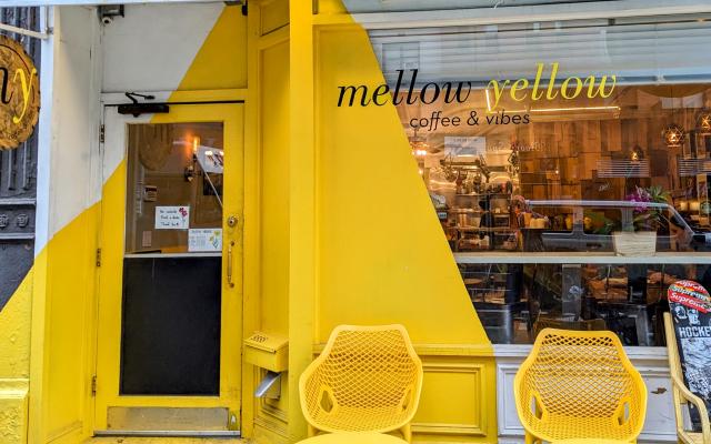 A very bright yellow storefront on the UES of NYC
