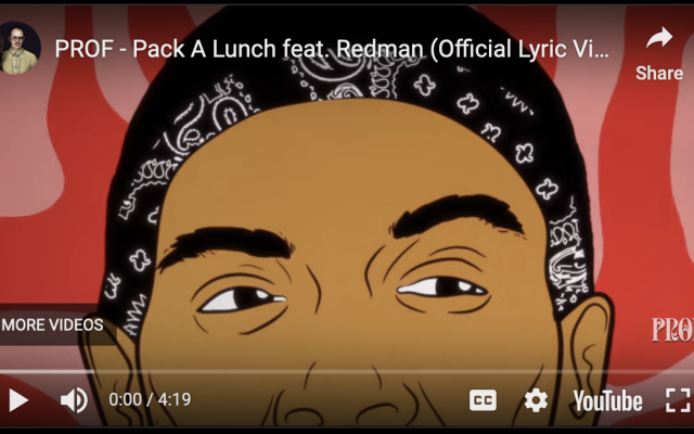 Thumbnail for the official lyrics youTube video showing an animated redman and prof
