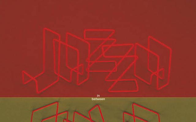 Jazzanova InBetween  Album cover. Red on the top half with  the works 'jazza', gold on the bottom half with the words 'nova'